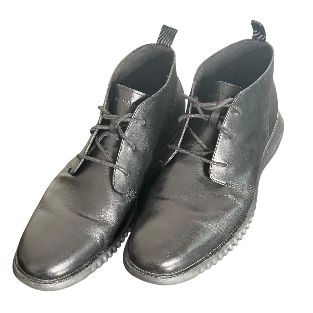 Cole Haan Men's 2.ZEROGRAND Chukka Boots Black Leather Lace Up Size 11.5 C26198